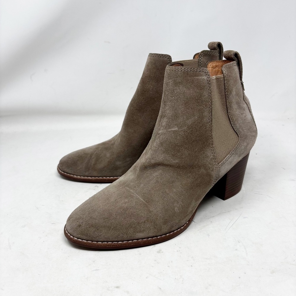 Madewell Womens Size 9 Taupe Suede‎ Chelsea Ankle Boots Stacked Block Heel